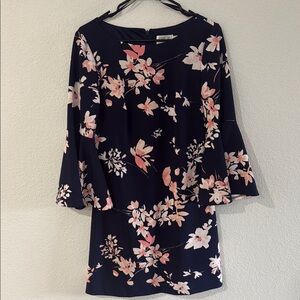 Eliza J Pink and Navy Sheath Dress with Bell Sleeves